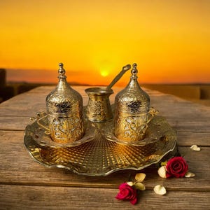 Turkish Coffee Set, Traditional Turkish Coffee Cups and Copper Coffee Pot , Copper Coffee Set, Home and Kitchen Decor