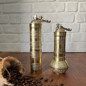 Handmade Traditional Turkish Coffee Grinder With Brass Handle , Brass Coffee Mill, Kitchen Decor