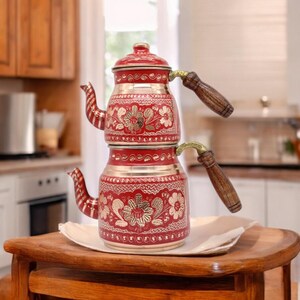 Traditional Turkish Copper Teapot With Wooden Handle, Copper Kettle ,Engraved Copper, Handmade Copper Tea Pot , Copper Tea Maker, Samovar