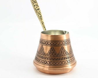 Handmade Turkish Copper Coffee Pot: Carved Cezve, 3-Cup