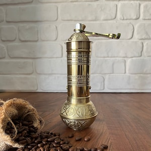 Handmade Traditional Turkish Coffee Grinder With Brass Handle , Brass Coffee Mill, Brass Coffee Grinder, Kitchen Decor