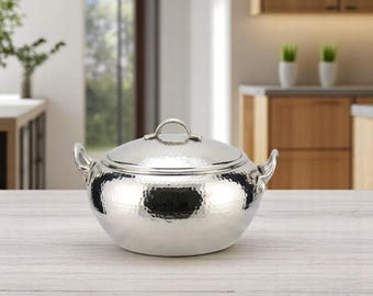 Handmade Turkish Copper Cooking Pot with Brass Handles
