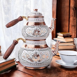 Traditional Turkish Copper Teapot With Wooden Handle, Copper Kettle ,Engraved Copper, Handmade Copper Tea Pot , Copper Tea Maker, Samovar