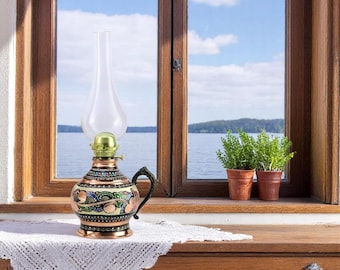 Handmade Copper Oil Lamp – Vintage Decorative Kerosene Lamp, 35 cm / 18 Inches, Rustic Home Decor