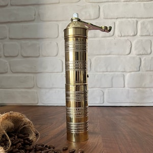 Handmade Traditional Turkish Coffee Grinder With Brass Handle , Brass Coffee Mill, Brass Coffee Grinder, Kitchen Decor