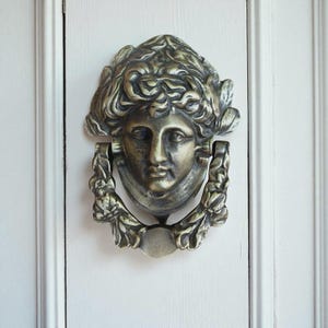 Brass Roman Face Door Knocker 7.85in, Front Door Ornament, Brass Door Knocker