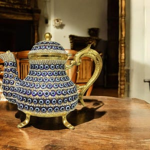 Authentische handgemachte Kristalle beschichtet Kupfer Teekanne Home Decor Gold Farbe