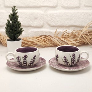 Set di tazze da caffè turco in ceramica fatte a mano: set da caffè espresso con piastrelle Iznik color lavanda