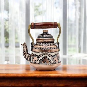 Heavy Turkish Copper Teapot With Wooden Handle, Copper Kettle ,Engraved Copper, Handmade Copper Tea Pot , Copper Tea Maker, Samovar