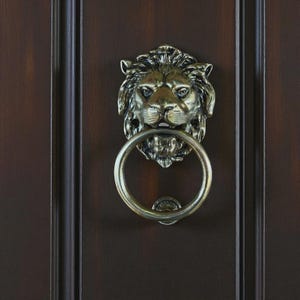 Brass Lion Head  Door Knocker 6.70 in, Front Door Ornament, Solid Brass Lion Door Knocker
