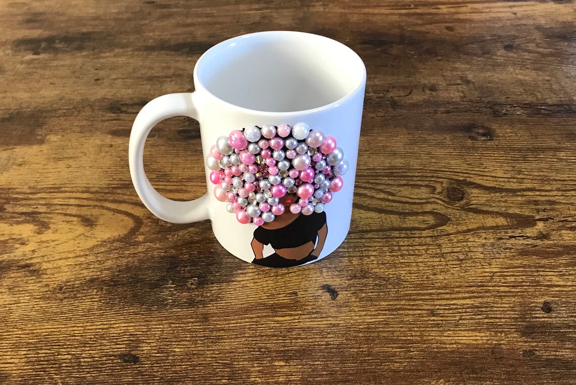 11 oz Rhinestone Mug Bling Mug Pearls Pink White Mug Etsy