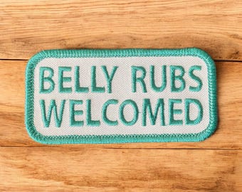 Belly Rubs Welcomed Dog Patch, Embroidered Patch for Friendly Dogs, Hook Dog Vest Patch, Sew-on Dog Vest Patch