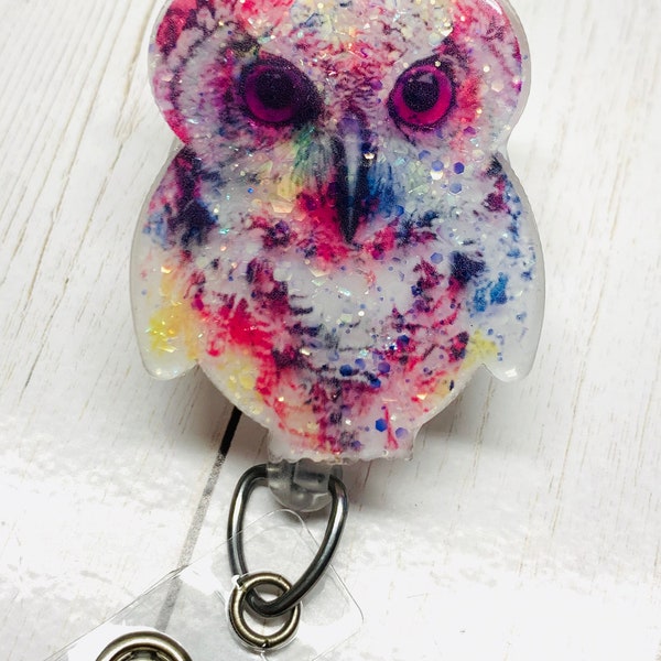 Owl, Baby Owl, Watercolor Owl, Glitter Owl, Waterslide, Badge Reel