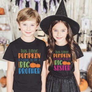 Camiseta &quot;La pequeña Calabaza va a ser Hermana Mayor&quot;, Camiseta &quot;La pequeña Calabaza va a ser Hermano Mayor&quot;, Anuncio de Embarazo de Halloween