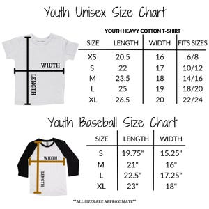 a youth size chart for t-shirts, including measurements for different age groups. The chart provides the size, length, and width for various age groups, such as "XS", "S", "M", "L", "XL", and "XXL". The chart also includes a youth baseball size chart with measurements for different age groups, such as "S", "M", "L", "XL", and "XXL". The chart is designed to help parents and caregivers determine the appropriate size for a child based on their age and height.