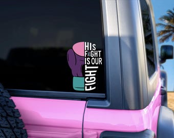 His/Her Fight Is Our Fight, Pink Purple Teal Ribbon, Car Window Decal, Car Window Sticker, Thyroid Cancer Awareness Car Decal, Boxing Glove