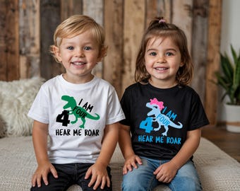 I Am Four Hear Me Roar Birthday Shirt, Dinosaur Birthday Shirt, 4th Birthday, Fourth Birthday, 4th Dinosaur Birthday Shirt