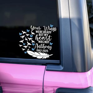 Adesivo comemorativo para janela de carro, pássaros, borboletas e penas, em memória amorosa.