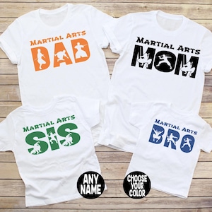 Vechtsport-familieshirts: vader, moeder, broer, zus
