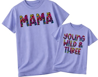 Young, Wild & Three Birthday Shirt, Rainbow Cheetah Leopard Birthday Shirt, Party Animal Birthday Shirt, Lisa Frank Inspired Birthday Shirt