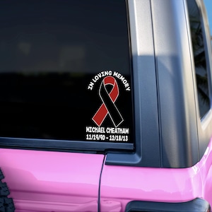 In Loving Memory Car Window Decal, In Loving Memory Car Window Sticker, Red & Black Ribbon, Murder Victims, Homicide Victims