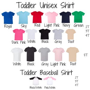 a variety of unisex t-shirt designs in different colors and styles, including a toddler baseball shirt.