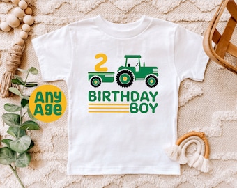Camicia di compleanno del trattore, camicia di compleanno della fattoria, camicia di compleanno aratro e gioco, camicia di compleanno ispirata a John Deere Green, compleanno del vagone del trattore