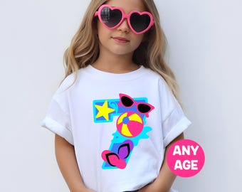 Pool Party Birthday Shirt, Beach Birthday Shirt, Summer Birthday Shirt, Pink & Purple Pool Party Shirt, Girls Swimming Birthday Party Shirt