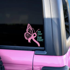 Her Fight Is Our Fight, Pink and Teal Ribbon, Car Window Decal, Car Window Sticker, Butterfly Car Decal, Hereditary Breast Cancer Awareness