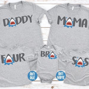 Camisetas familiares a juego con temática de tiburón, camiseta de algodón con tiburón