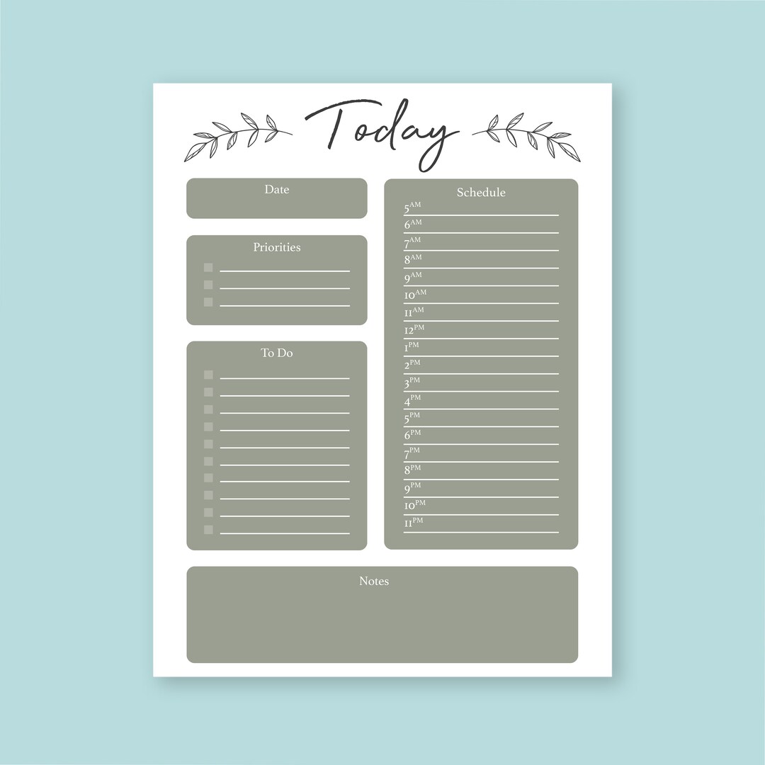 Cute and Trendy One Day Planner Notes Task Tacker Planner Printable ...