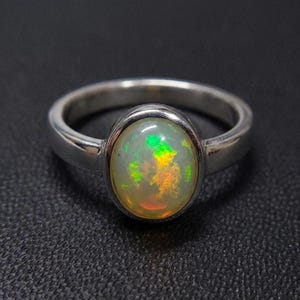 Bague tendance ovale en opale éthiopienne naturelle, bijoux de demoiselle d'honneur en argent sterling