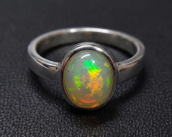 Anillo llamativo con cabujón ovalado de ópalo etíope natural, joyería de plata de ley para damas de honor.
