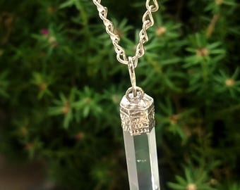 Faceted Crystal Pencil Point Pendant Necklace: Silver Shine Gemstone