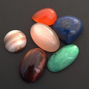 Jewel Tone Gemstone Cabochon Lot: Mixed Shape Jewelry Making (6pc, 49.30 Carats Total)