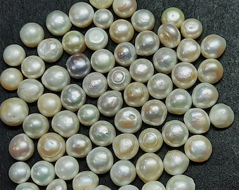 Perla de agua dulce AAA brillante: cabujón redondo blanco plano suelto para joyería
