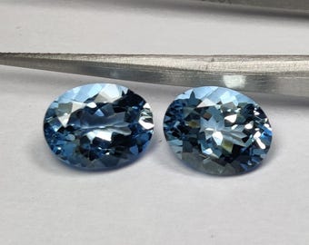100% naturalny akwamaryn Para królewskich akwamarynów: kamienie szlachetne o szlifie owalnym, rozmiar do wyrobu biżuterii - 3,70 ct. 9 x 7 mm.