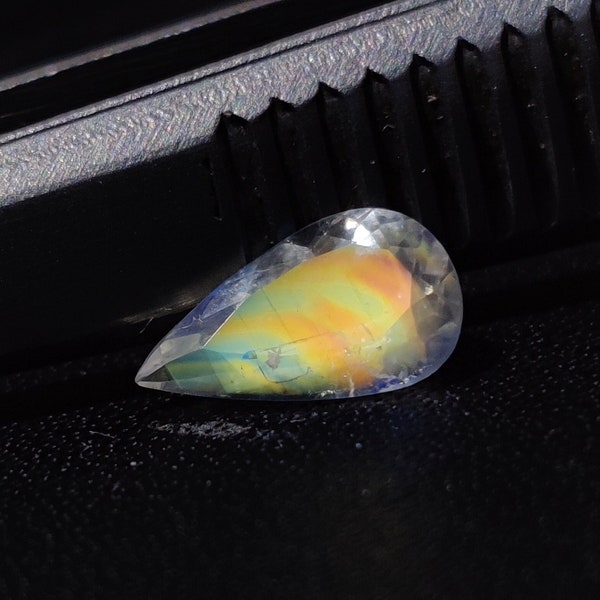 Rainbow Andesine Moonstone AAAA+ Quality Yellow, Orange N Multi Fire Origin Africa Pear Shape 0.74Carat. 100% Natural Stone No Chemical Use