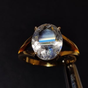 14k Yellow Gold Rainbow Moonstone (Labradorite) Oval Cut Engagement ring unique split shank engagement ring for women wedding ring for gift