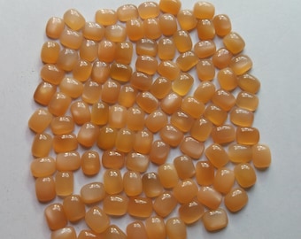 Orange Peach Moonstone Cabochons, Cushion Cut Gemstones (9x7mm)
