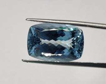 11.53 Carat Cushion Cut Aquamarine Gemstone, Santa Maria Blue