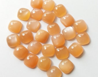 Natural Orange Moonstone Cabochon Gemstone Cushion Shape 9x9MM Price -Per Lot ( 5 Pieces )