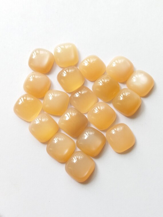Natural Orange Peach Moonstone Cabochon: Cushion Cut Gemstone (10x10 M.M.)