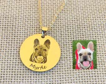 Custom Pet Photo Necklace, Personalized Dog Picture Necklace, Cat Portrait Necklace, Memorial Gift for Pet Loss Dog Mom