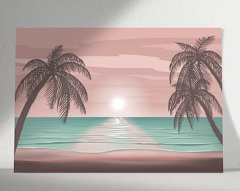 Sunset Beach Print | Landscape Art | A4 Travel Poster | Tropical Beach | Desert Island Print