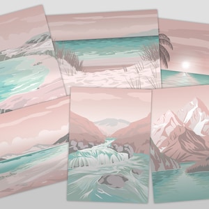 Estampes côtières | Ensemble de 6 cartes postales de plage | Mini impressions Seaside