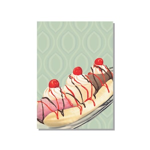 Jeu de cartes postales bananes divisées | Lot de 6 cartes postales | Invitations de crème glacée | Cartes de correspondance sur le thème des desserts