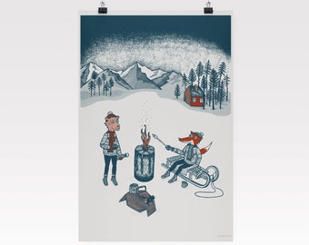 Siebdruck Poster Winter Picknick  | handgedruckt | Fine Art Print | signiert und nummeriert