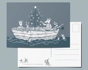 Postkarte | Weihnachtsboot | Illustration