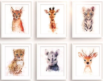 Safari Baby Animal Prints - Nursery Set of 6 Gallery - PRINTABLE Baby Animal Prints for Nursery Wall Art Decor - Safari Baby Animal Prints